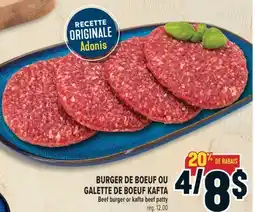 Marché Adonis BURGER DE BOEUF OU GALETTE DE BOEUF KAFTA | BEEF BURGER OR KAFTA BEEF PATTY offer