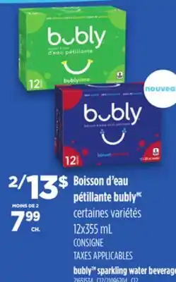 Provigo BUBLY SPARKLING WATER BEVERAGE, 12x355 mL offer
