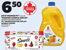 Provigo PC ORANGE JUICE, 2,5 L OR YOPLAIT SOURCE YOGURT, 16X100 G offer