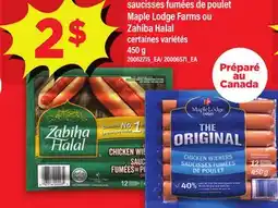 Maxi SAUCISSES FUMÉES DE POULET MAPLE LODGE FARMS OU ZAHIBA HALAL, 450g offer