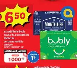 Maxi EAU PÉTILLANTE BUBLY 12X355 ML OU MONTELLIER 10X355 ML offer
