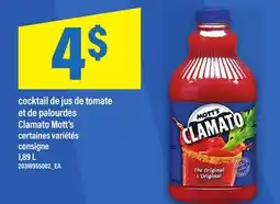 Maxi cocktail de jus de tomate et de palourdes Clamato Mott's, 1,89 L offer