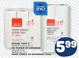 Marché Bonichoix VALEUR PLUS TRIPLES (8 roul.) PAPER TOWELS OR BATHROOM TISSUE offer