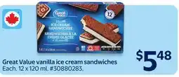 Walmart Great Value vanilla Ice cream sandwiches offer