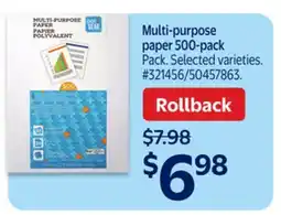 Walmart Multi-purpose paper 500-pack offer