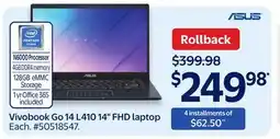 Walmart Vivobook Go 14 L410 14 FHD laptop offer