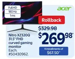Walmart Nitro XZ320Q 31.5 FHD curved gaming monitor offer