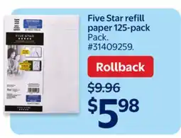 Walmart Five Star refill paper 125-pack offer