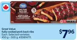 Walmart Great Value fully cooked pork back ribs offer