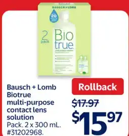 Walmart Bausch + Lomb Biotrue multi-purpose contact lens solution offer