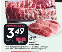Sobeys Fresh Boneless Pork Sirloin Chops or Roasts Family Size or Fresh Pork Side Ribs offer