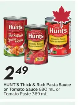 Sobeys HUNT'S Thick & Rich Pasta Sauce or Tomato Sauce offer