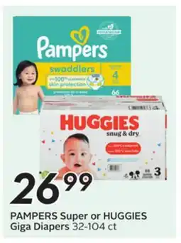 Sobeys PAMPERS Super or HUGGIES Giga Diapers offer