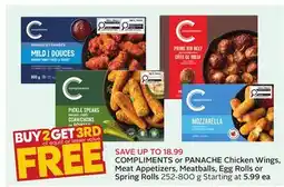 Sobeys COMPLIMENTS or PANACHE Chicken Wings, Meat Appetizers, Meatballs, Egg Rolls or Spring Rolls offer