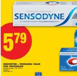 No Frills SENSODYNE or PRONAMEL VALUE SIZE TOOTHPASTE, 110/135 mL offer