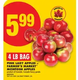 No Frills PINK LADY APPLES or FARMER'S MARKET MCINTOSH APPLES, 4 LB BAG offer
