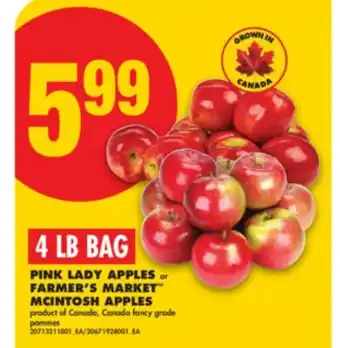 No Frills PINK LADY APPLES or FARMER'S MARKET MCINTOSH APPLES, 4 LB BAG offer