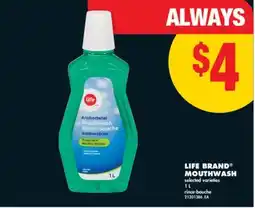 No Frills LIFE BRAND MOUTHWASH, 1 L offer
