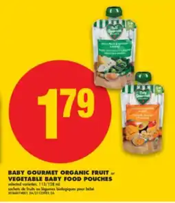 No Frills BABY GOURMET ORGANIC FRUIT or VEGETABLE BABY FOOD POUCHES, 113/128 mL offer