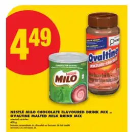 No Frills NESTLÉ MILO CHOCOLATE FLAVOURED DRINK MIX or OVALTINE MALTED MILK DRINK MIX, 400 g offer