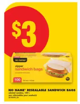 No Frills NO NAME RESEALABLE SANDWICH BAGS, 100' s offer