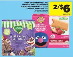 Real Canadian Superstore BABY GOURMET ORGANIC PUFFIES, BARS OR CRUNCHY CROCS BABY SNACKS, 35-90 G OR EARTH'S BEST BARS, 133 G offer