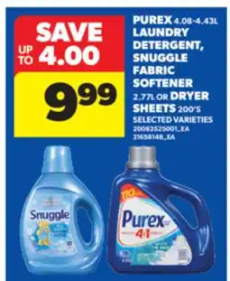 Real Canadian Superstore PUREX, 4.08-4.43L LAUNDRY DETERGENT, SNUGGLE FABRIC SOFTENER, 2.77L OR DRYER SHEETS, 200'S offer
