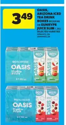 Real Canadian Superstore OASIS, ARIZONA ICED TEA DRINK BOXES 8X200 ML OR SUNRYPE JUICE SLIM 1.36 L offer