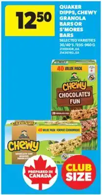 Real Canadian Superstore QUAKER DIPPS, CHEWY GRANOLA BARS OR S'MORES BARS, 30/40'S/935-960 G offer
