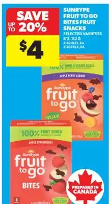 Real Canadian Superstore SUNRYPE FRUIT TO GO BITES FRUIT SNACKS, 112 G offer