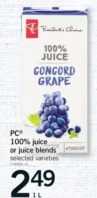 Fortinos PC 100 JUICE OR JUICE BLENDS, 1 L offer