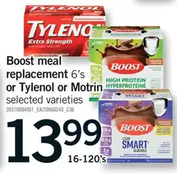 Fortinos BOOST MEAL REPLACEMENT 6'S OR TYLENOL OR MOTRIN, 16-120'S offer