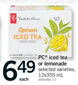 Fortinos PC ICED TEA OR LEMONADE, 12x355 mL offer