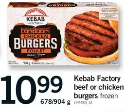 Fortinos KEBAB FACTORY BEEF OR CHICKEN BURGERS, 678/904 g offer