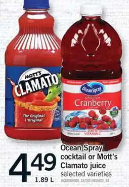 Fortinos OCEAN SPRAY COCKTAIL OR MOTT'S CLAMATO JUICE, 1.89 L offer