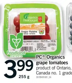 Fortinos PC ORGANICS GRAPE TOMATOES, 255 g offer