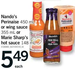 Fortinos NANDO'S PERINAISE 450 ML OR WING SAUCE 355 ML MARIE SHARP'S HOT SAUCE 148 ML offer