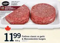 Fortinos FORTINOS CLASSIC OR GARLIC & WORCESTERSHIRE BURGERS, 500 G offer
