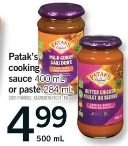 Fortinos PATAK'S COOKING SAUCE 400 ML OR PASTE 284 ML, 500 mL offer