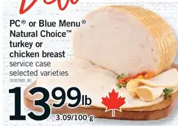 Fortinos PC OR BLUE MENU NATURAL CHOICE TURKEY or CHICKEN BREAST offer