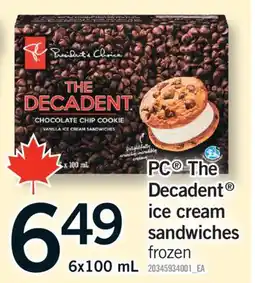 Fortinos PC THE DECADENT ICE CREAM SANDWICHES, 6X100 ML offer