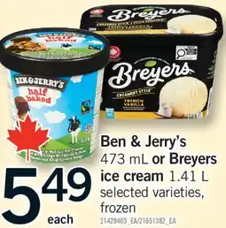 Fortinos BEN & JERRY'S, 473 ml or BREYERS ICE CREAM, 1.41 L offer