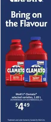 Loblaws MOTT'S CLAMATO , 1.89 L offer