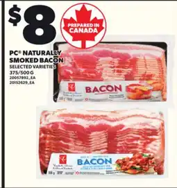 Loblaws PC NATURALLY SMOKED BACON, 375/500 G offer