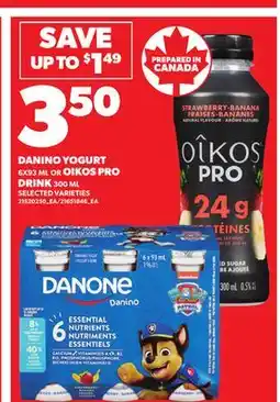 Loblaws DANINO YOGURT, 6X93 ML OR OIKOS PRO DRINK, 300 ML offer