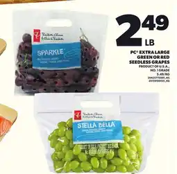 Loblaws PC EXTRA LARGE GREEN OR RED SEEDLESS GRAPES offer