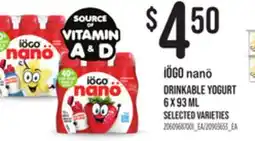 Loblaws ÏOGO NANÖ DRINKABLE YOGURT, 6 X 93 ML offer