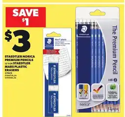 Loblaws STAEDTLER NORICA PREMIUM PENCILS, 12'S OR MARS PLASTIC ERASERS, 2 PACK offer