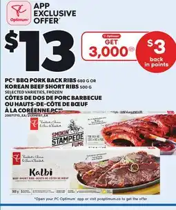 Independent Grocer PC BBQ PORK BACK RIBS 680 G OR KOREAN BEEF SHORT RIBS 500 G offer