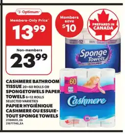 Independent Grocer CASHMERE BATHROOM TISSUE 20=60 ROLLS SPONGETOWELS PAPER TOWELS 6=12 ROLLS offer